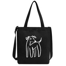 옥스타 여성용 드로잉 강아지 면 크로스 에코백