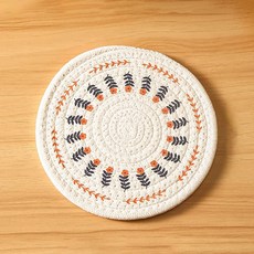 Souplace 圓形花朵棉質餐墊, 1個, 奶油白