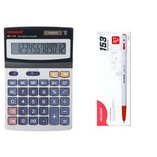 모나미 계산기 MC-152 + 153 볼펜 0.7mm 12p, 레드(볼펜), 그레이(계산기), 1세트