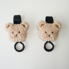 小熊嬰兒車掛袋魔鬼氈掛鉤, 2個, 米色