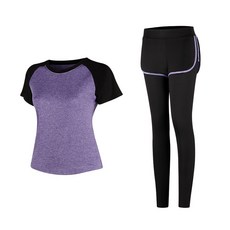 女款時尚瑜伽短袖T恤+短褲內搭褲組