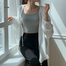 VANILLA MINT 女款透膚寬鬆連帽襯衫