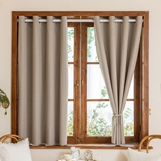 韓國 GNY 亞麻質感生活防水遮光窗簾 2入, 米色