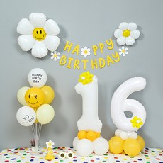 파티랑 데이지 두자리 숫자기둥 가랜드 생일 풍선장식 세트 숫자풍선 대 16, 화이트 숫자대16, 1세트