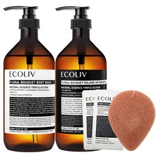 에코리브 플로럴 부케 볼륨업 샴푸 1000ml + 플로럴 부케 바디워시 1000ml + 아임곤약 스펀지 + 바디워시 파우치 2p, 1세트