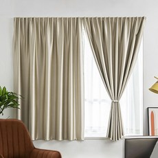 G&Y 絲綢光澤可機洗魔鬼氈遮光窗簾 2入, 米色