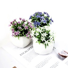Garden in the City 仿真星花盆栽擺飾 3入, 紫色+白色+粉色, 3個