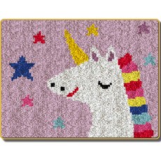 動物馬地毯地墊DIY鎖針刺繡套組 英文版 白色印刷網格, 1套, NO 02