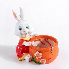 Home Flow 可愛兔子系列 室內裝飾 多肉植物 迷你花盆 紅衣兔子, 1個, 混色
