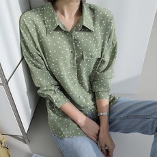 BBAEBBAE 女款單口袋翻領圓點襯衫