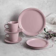 Kanesuzu Claris 方形咖啡杯 + 雙人早午餐具5件組, 1套, 5件組, 粉紅色