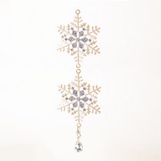 聖誕樹雙雪花造型掛飾, 金黃色, 1組