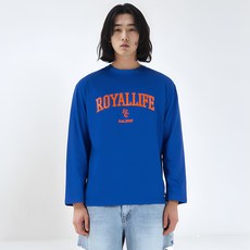 Royallife 남성용 통기성 바시티 아치 로고 롱슬리브 면 오버핏 긴팔 티셔츠 RLL1102