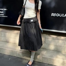愛肯簡約 高腰荷葉邊喇叭孕婦長裙