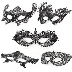 PARTYHAE 蕾絲網紗圖案眼罩 5件組, 混合色, 1套