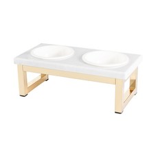 King jessi 寵物餐桌 金色鏡面框架 Bianco Carrara陶瓷餐具 JS-A, 2個, 白色
