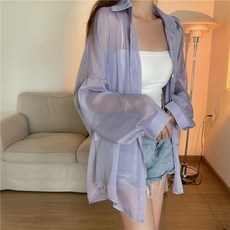 DMELD 女款透膚開襟衫 甜美色系長袖襯衫