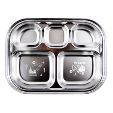 孩童挖土機吊車圖案雷射不鏽鋼5格餐盤, 挖土機吊車款, 1個