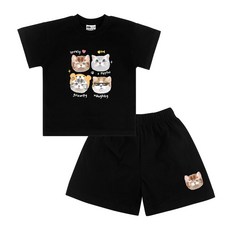 KIDSCREW 兒童20支棉可愛帥氣貓咪短袖T恤 + 短褲套裝