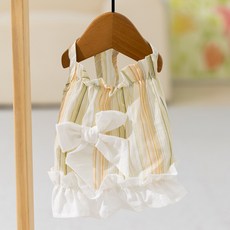 Puppy Dream 寵物雅琳大蝴蝶結荷葉邊條紋洋裝 10049, 1個, 綠色