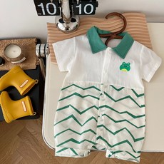 스타도어 유아용 지그재그 개굴 카라 반팔 롬퍼