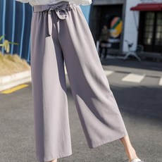 엘쏘 여성용 쉬폰 와이드 9부 리본 팬츠