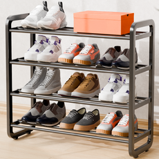 疊疊收 玄關收納鞋架 4層, 黑色, 1個