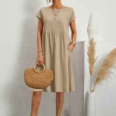 패션나비 반팔 기본 라인 라운드넥 셔링 임산부 원피스