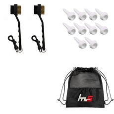 NAYASTYLE 高爾夫球桿頭清潔器 2入 + PE短球梯 10入 + 收納袋組, 混色