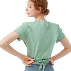 풍깍쟁이 여성용 허리 리본 하이 패션 요가 반팔 티셔츠