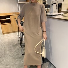 구디프 반팔 루즈핏 트임 롱 원피스 빅사이즈 포함