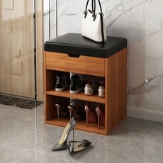 Avenue Goods鞋櫃椅凳子收納長椅多功能收納沙發 古代檀香木 40cm, 黑色皮革