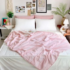 CASA VERDE 條紋素面雙面夏季被, 粉色+白色