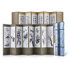 남원목기공예사 국산 이중배접 추사 사군자 8폭 병풍 + 3중 누빔커버, 1세트