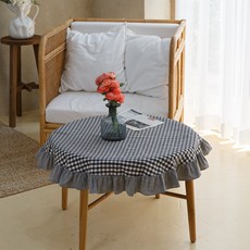 까사스토리 베이직 체크 원 테이블 커버, 블랙, 1개, 4인(지름 140cm)