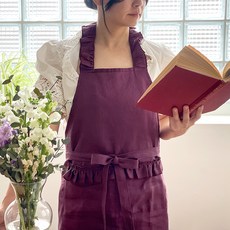 FINDS lifestyle TIERRA 亞麻荷葉邊圍裙, 紫色, 1個