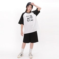 뉴틴즈 라운드넥 캣츠 래글런 5부 반바지 상하의 세트