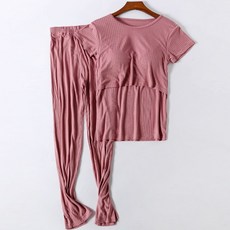 純色羅紋短袖哺乳套裝