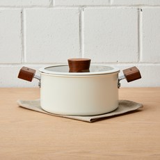 Modern House IH爐適用陶瓷木柄雙耳湯鍋+鍋蓋組, 1組, 混色, 20cm