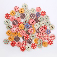 Knitt 印花木質鈕扣 100入組 15mm, 1套, 混合顏色