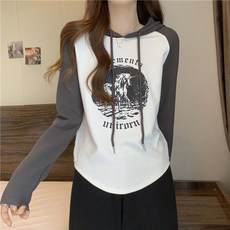 明漾Pif 女款印花撞色連帽T恤