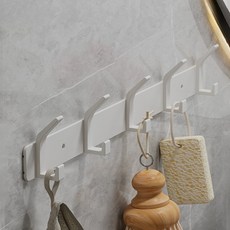 太空鋁壁掛勾 5鉤 BH83-22, 免釘牆壁收納掛衣鉤, 防潮防鏽, 白色, 1個