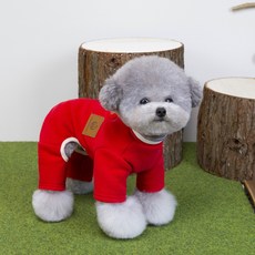 Coco studio 貓狗 刷毛 胸背帶 Energizer Poly 拉鍊 連身衣, 紅色, 1個