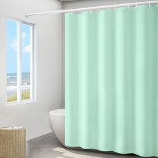 Arty Home 素色防黴浴室浴簾 + 掛環組, 綠色(浴簾), 1套