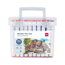 deLi 得力 圓形三角雙頭美術馬克筆 + 收納盒套組 70803, 80色, 1套