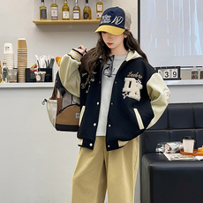 Orange Da Mom 女童 DK 字母內襯連帽棒球外套