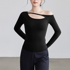 더시럽 여성용 홀아웃 원숄더 요가 필라테스 긴팔 티