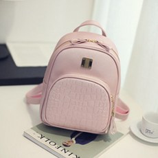 女款鱷魚紋時尚帆布休閒簡約迷你後背包, 粉色的