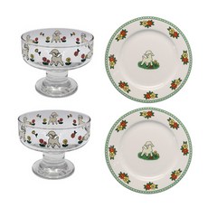 1537 清爽玻璃甜品碗2p+瓷盤小2p套組, 復古羊肉, 1套