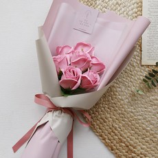 더플라워마켓 비누 장미 7송이 꽃다발 + 메시지택 세트, 로즈핑크(장미), 02생일축하(메세지택), 1개